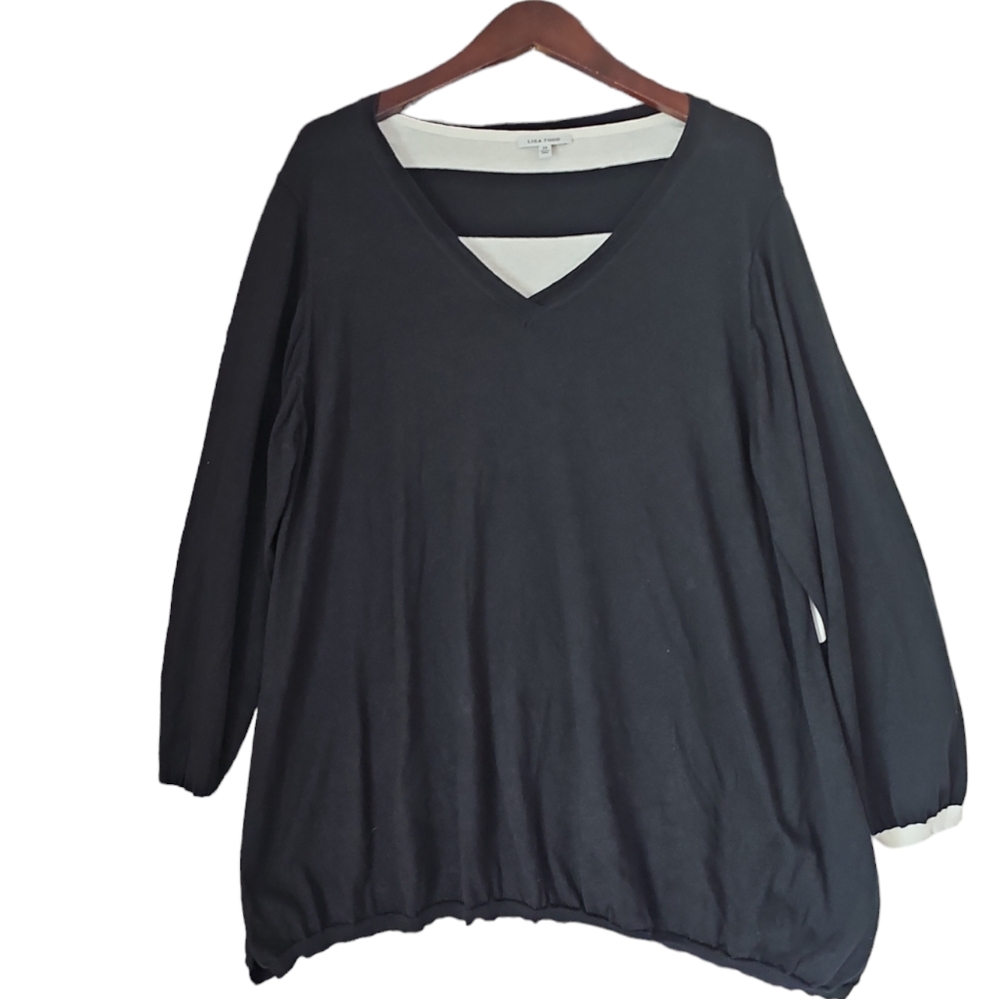 LISA TODD Women's Black White Striped Rear Cotton‎ Silk V Neck Oversized Sweater